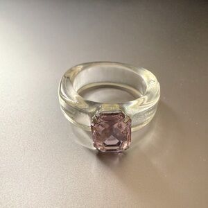 Resin Ring - clear with pink gemstone